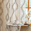 2 Panels Linen Leaf String Floral Embroidered Semi Sheer Curtain Farmhouse by AmHootextile