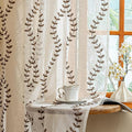 2 Panels Linen Leaf String Floral Embroidered Semi Sheer Curtain Farmhouse by AmHootextile