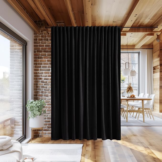Black Blackout Velvet Curtains 96 inches Long Back Tab Thermal Insulated - Image 5