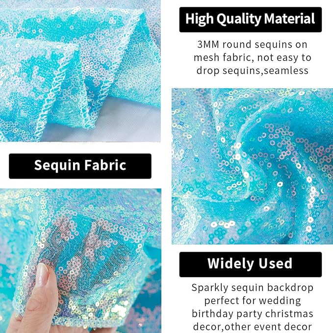 Hahuho Mermaid Blue Sequin Backdrop Curtain, Banquet Decoration（2 Panels - Image 8