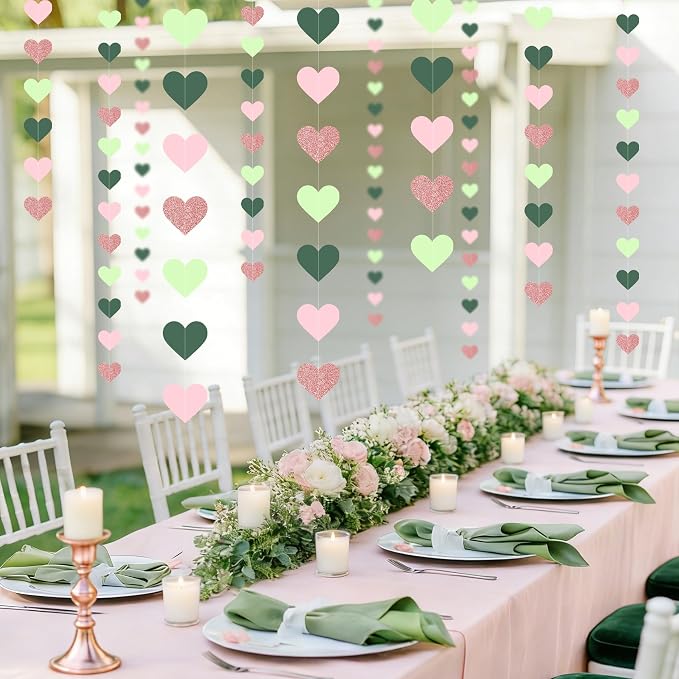 5PCS Sage Green Heart Garland, 72ft Sage Green Pink Heart Ceiling Decorations - Image 6