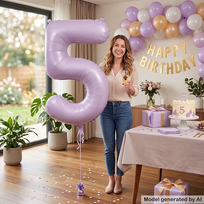 40" Pastel Purple Foil Number 5 Balloon - Image 3