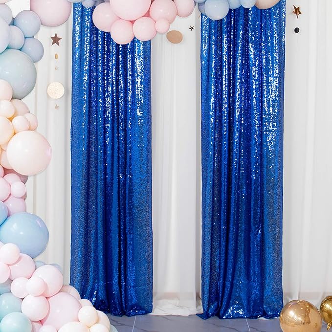 ShinyBeauty Silver and Blue Sequin Backdrop - 4 Pieces Shimmer Curtains Panels for Birthday, Party, Baby Shower, and Photo Backgrounds （2FTX8FT）