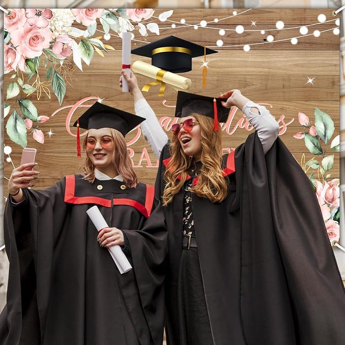 7 x 5 ft Rustic Wood Graduation Banner Congratulations Graduate Party - Image 4