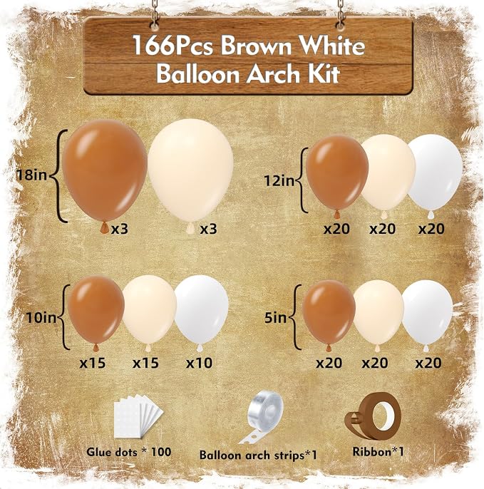 Neutral Balloon Garland Arch Kit 166Pcs, Boho Brown White Nude Balloon Arch - Image 2