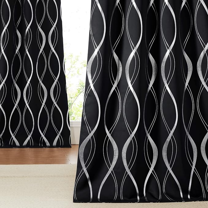 NICETOWN Blackout Curtains for Patio, Foil Printed Wave Lines Home Decoration by NICETOWN