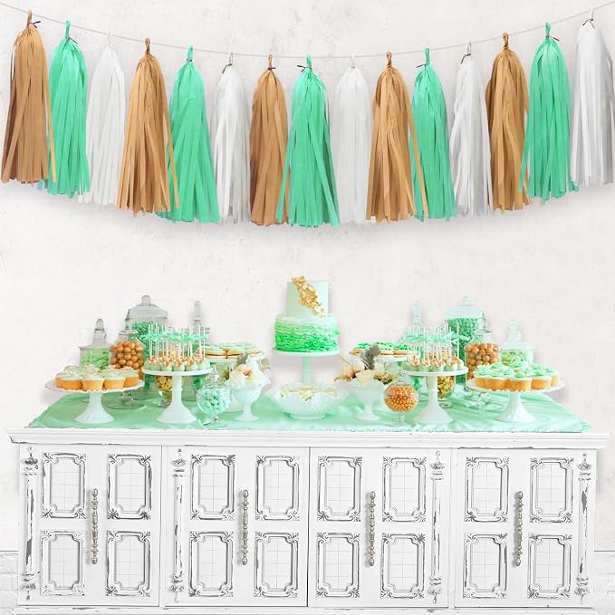 Gold White Mint Green Tassel Garland - Image 4