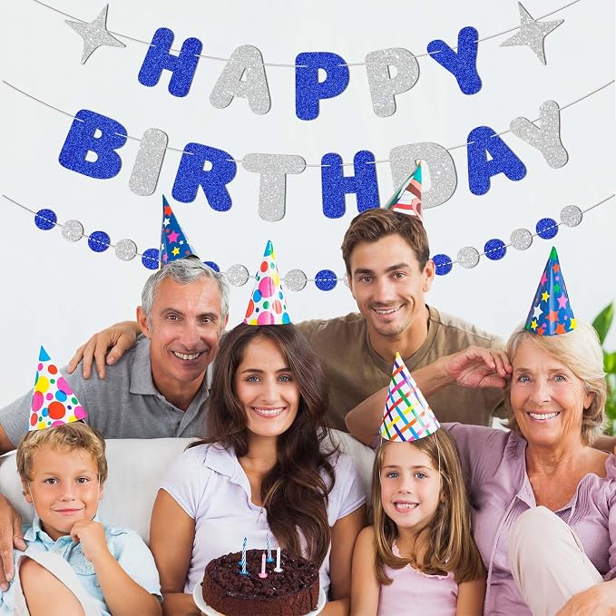 Royal Blue and Silver Happy Birthday Banner-Happy Birthday Decorations - Image 4
