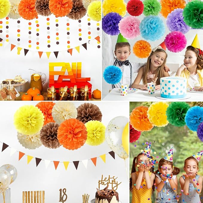 Qimoo 20pcs Orange Tissue Paper Pom Poms Flowers Balls - Image 5