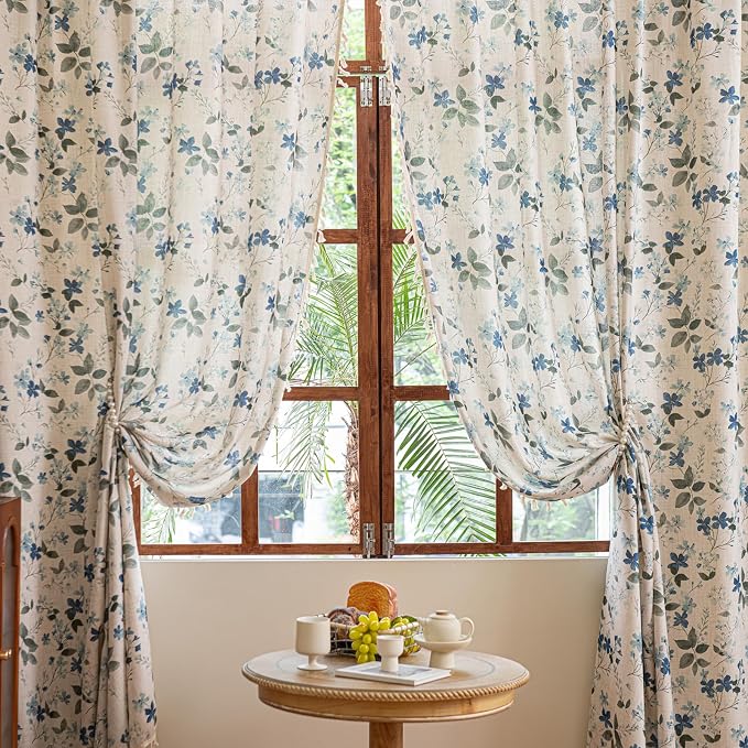ENJOYBRIDAL Floral Curtains 84 Inch Length Farmhouse Semi Sheer Drapes by ENJOYBRIDAL