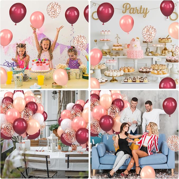 Burgundy Balloons, 12 Inch Maroon Balloons, Wine Red White Pearl Metallic Rose - Image 8