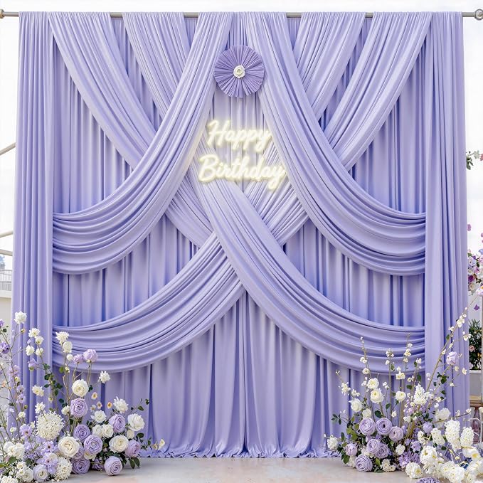 50 ft x 10 ft Wrinkle Free Lavender Backdrop Curtain - Image 8