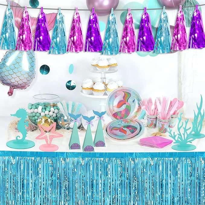 3P Lake Blue Purple-Hot Pink Tassel Banner Garland Metallic Foil Fringe Banner - Image 4