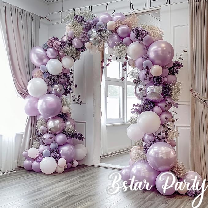 Double Stuffed Pearl Purple Balloon Garland Arch Kit | 18/12/10/5inch Different - Image 5
