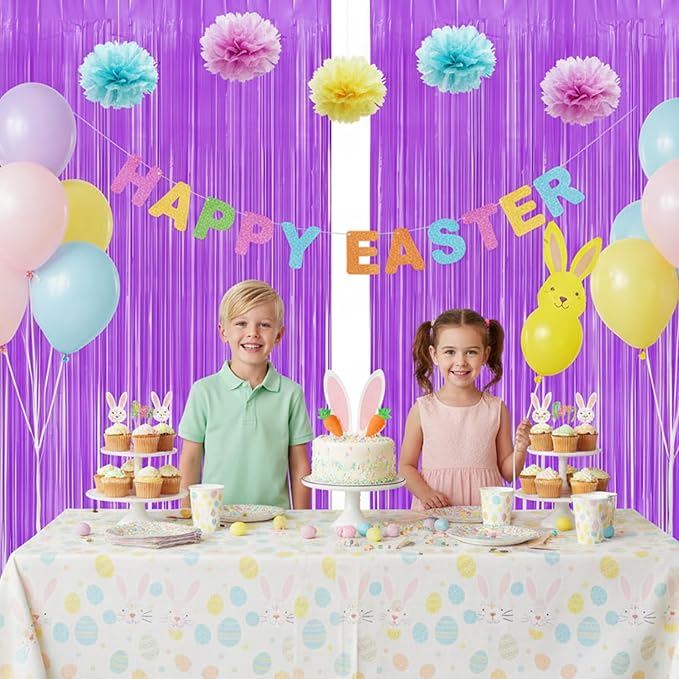 BRAVESHINE Purple Streamers Party Backdrop Pastel Fringe Curtains | 2 Pack | - Image 2
