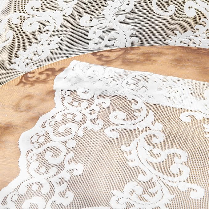 White Lace Curtains 45 Inch Length 2 Panels set Victorian Floral Sheer Curtains - Image 6