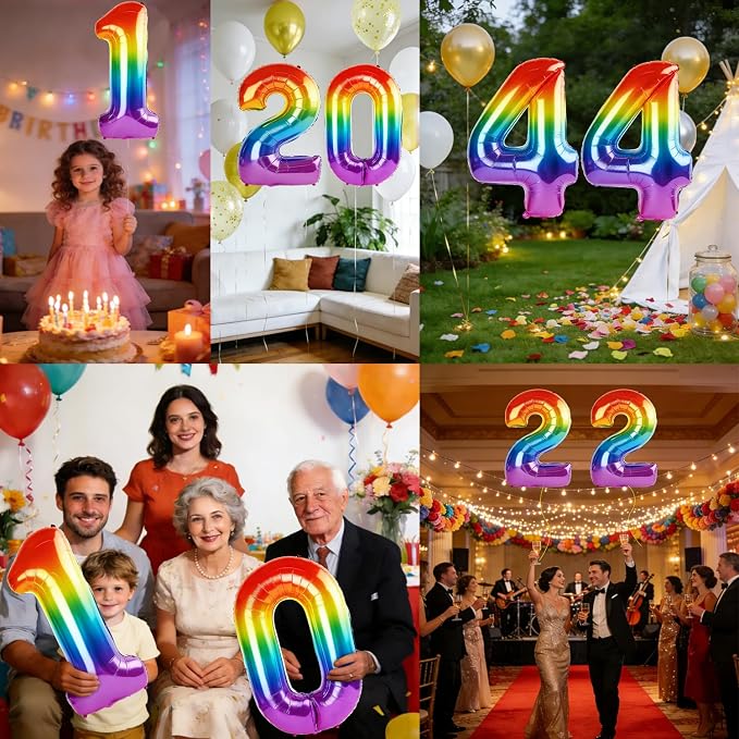 40 Inch Number 44 Balloons for 44th Birthday Party Decorations, 0-100 Rainbow - Image 7