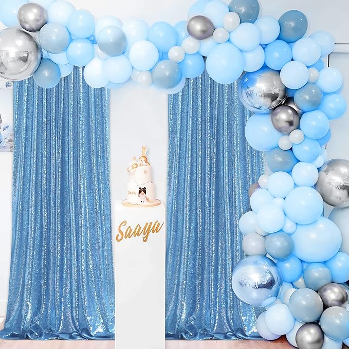 Baby Blue Sequin Backdrop Curtains Party Photo Glitter Drapes 2 Pcs 2FTx8FT | - Image 8
