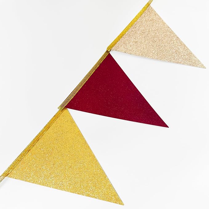 Maroon Gold Party Pennant Banner Flag Burgundy Champagne Gold Triangle Hanging - Image 5