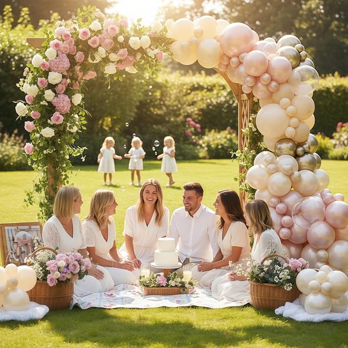 Dusty Pink and Gold Balloon, 12 Inch Double Stuffed Pearl Pastel Blush Pastel - Image 5