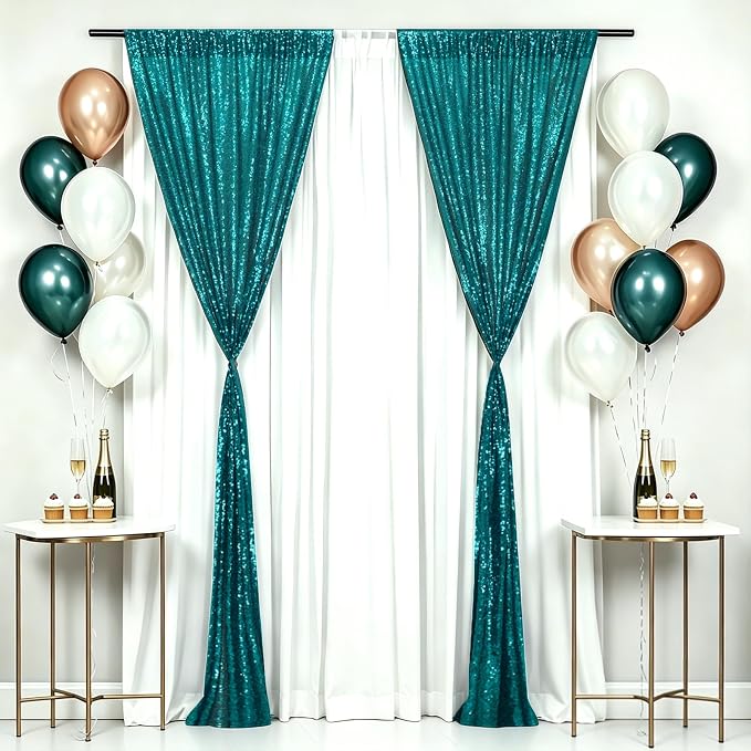 Eternal Beauty Teal Sequin Backdrop Curtains, 2 Panels 2x8FT | 3mm Sparkle - Image 5