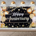 Happy Anniversary Backdrop Banner, 6ft x 3.6ft Black Gold Anniversary Party by Motroce