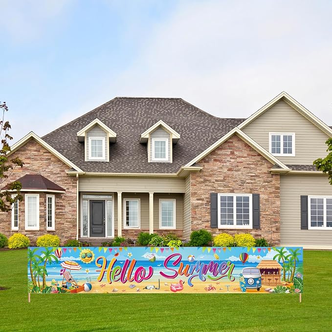 Hello Summer Banner, 118 x 20 Inch Beach Pool Hawaiian Luau Party Decorations - Image 5