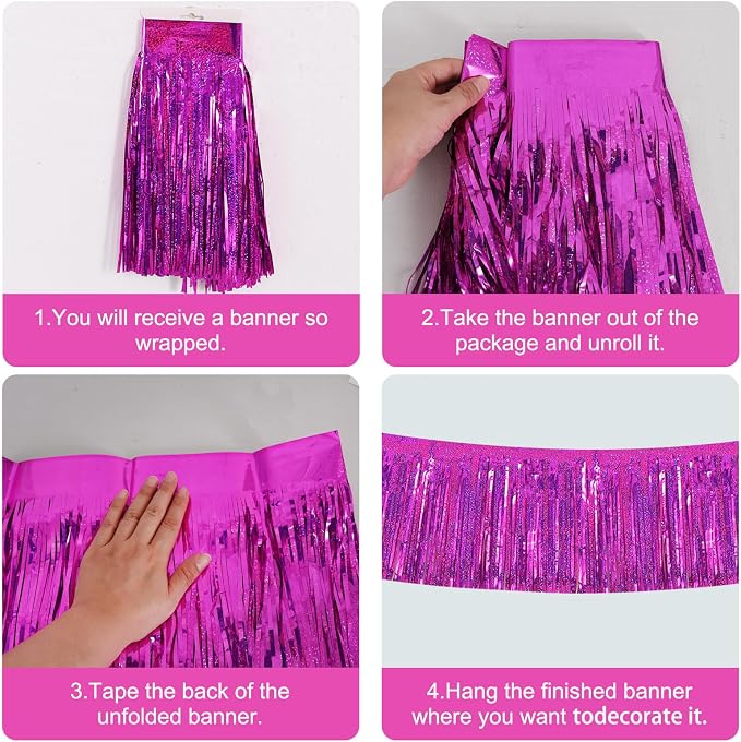 BEISHIDA Laser Rose Red Fringe Garland Banner Wall Tinsel Foil Streamers | 3Pack - Image 3