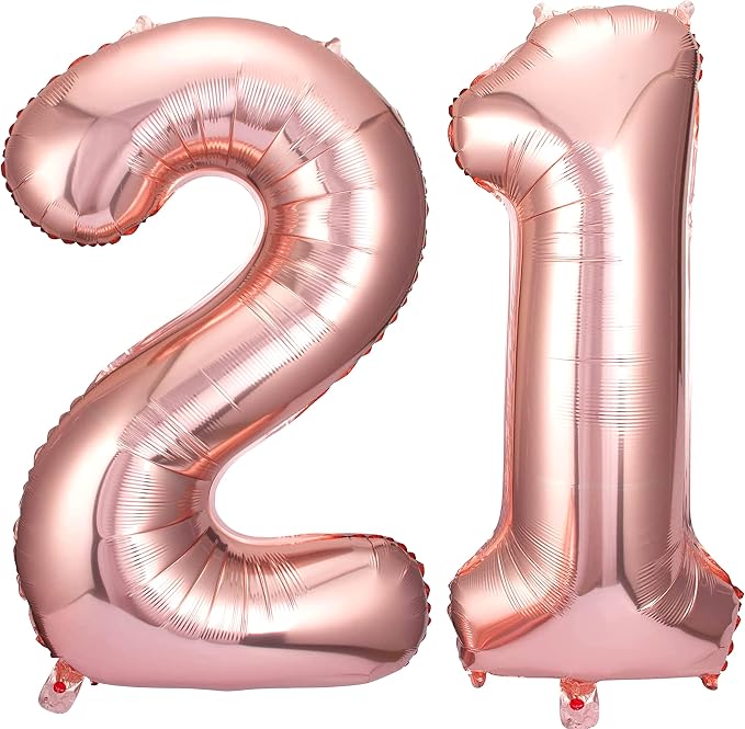 Rose Gold 21 Number Balloons Big Giant Jumbo Large Number 21 Foil Mylar Balloons by COLORFULELVES