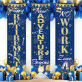 3Pcs Retirement Porch Sign Door Hanging Banner Navy Blue Gold Happy Retirement by TagreSpike