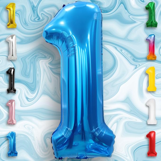 Blue Number Balloon 1 Mylar Foil Balloons 40 inch - Image 6