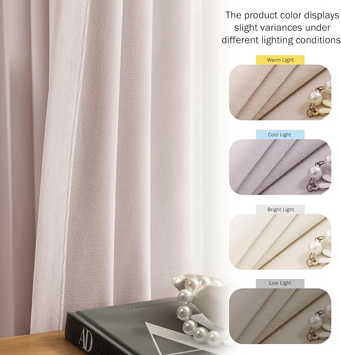 Beauoop Velvet Curtains for Bedroom Living Room Pink 52x96 2 Panels | Soft - Image 8