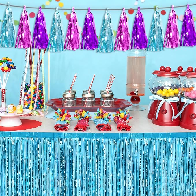 3P Lake Blue Purple-Hot Pink Tassel Banner Garland Metallic Foil Fringe Banner - Image 6
