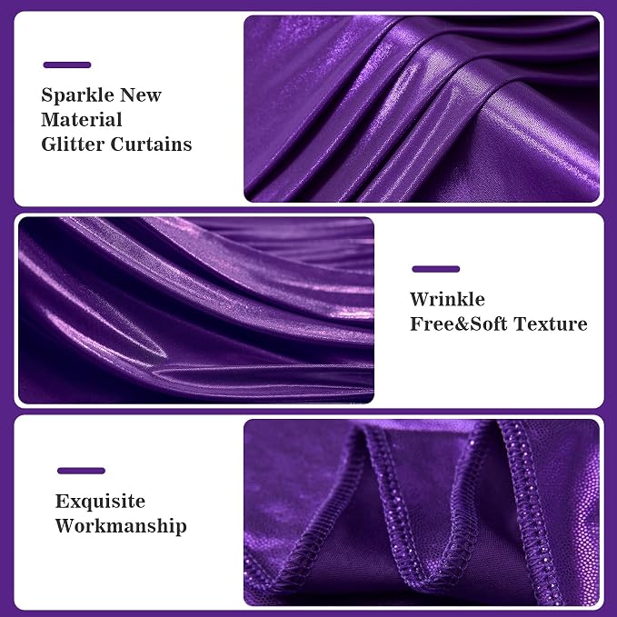 10x10ft Thick Purple Glitter Backdrop Curtain Panels - Image 3