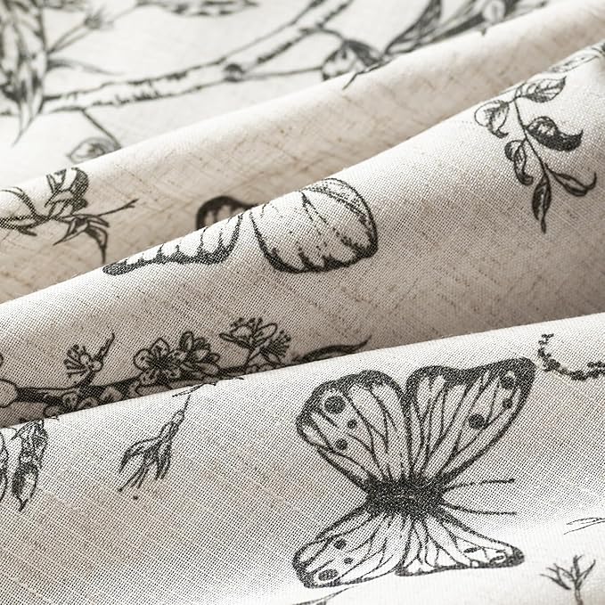Black Floral Linen Curtains Farmhouse Rod Pocket 50W X 90L 2 Panels | Charlotte - Image 6