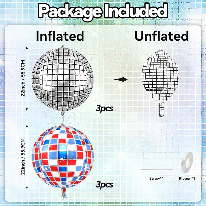 6pcs 22 Inch Colorful Disco Ball Balloons - Image 2