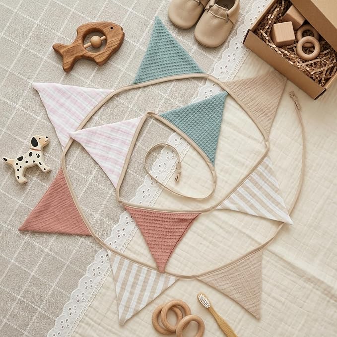 2Pcs Triangle Bunting Flag No-DIY Cotton Fabric Garland Reusable Party Banner - Image 2