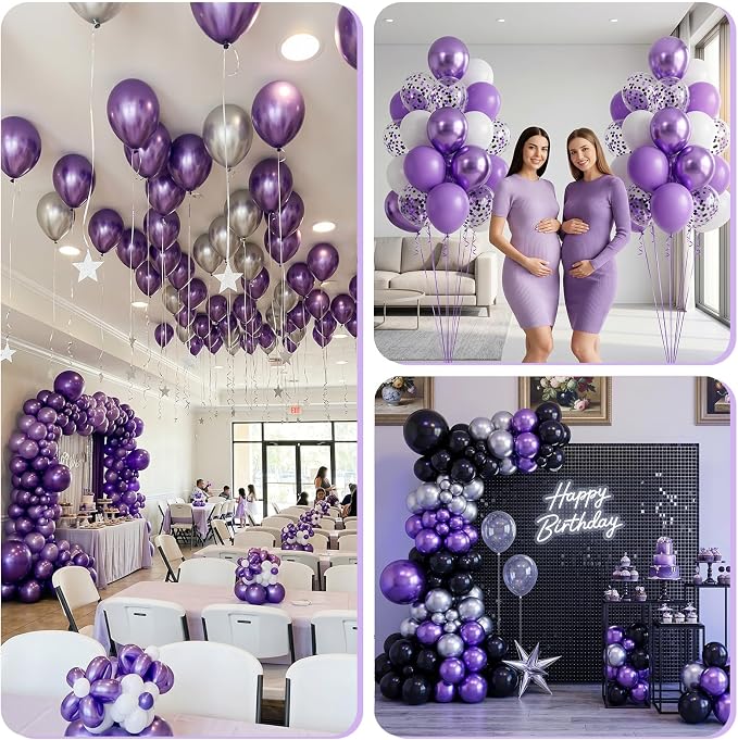 Metallic Purple Balloons 50Pack 12 Inch Chrome Purple Latex Party Balloons - Image 7