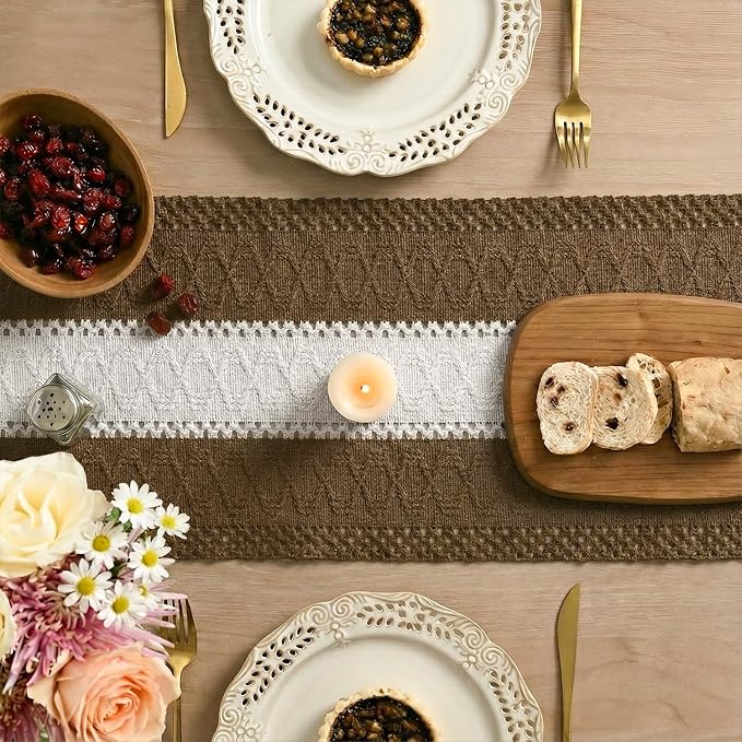 Artoid Mode Coffee Farmhouse Woven Table Runner 12x60 Inch | Seasonal Holiday - Image 4