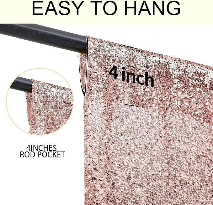2×8FT-2PCS Rose Gold Sequin Backdrop Curtains Panels, Photography Backdrop - Image 4