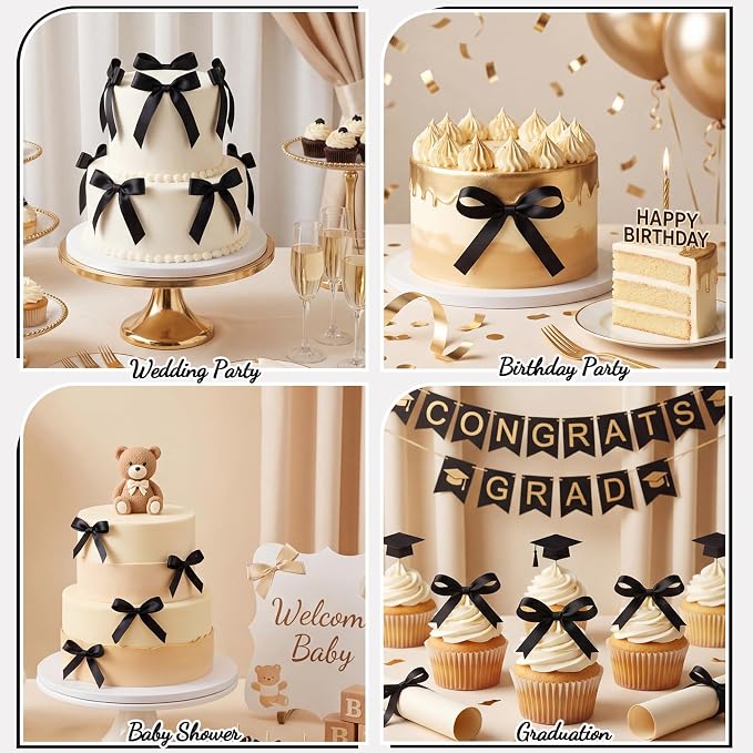 30PCS Black Ribbon Bows for Cakes Pre-Tied Bow Cake Toppers | Ready to Use Cake - Image 5