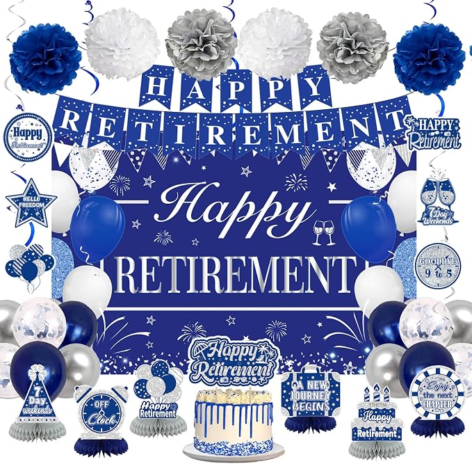 Retirement Party Decorations for Men Women Blue Silver Happy Retirement Banner by Unknown