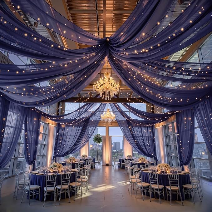 12 Panels Dark Blue Ceiling Curtains by Unknown
