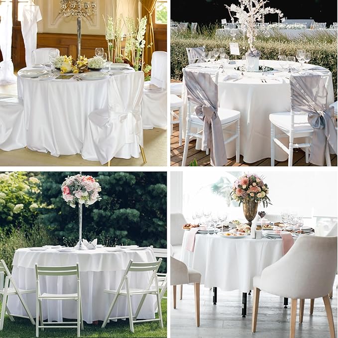 Round Tablecloth 2 Pack 108 Inch White Tablecloths Washable Decorative Linen Polyester Table Clothes Cover for Dining Table Banquets Buffet Parties and Wedding