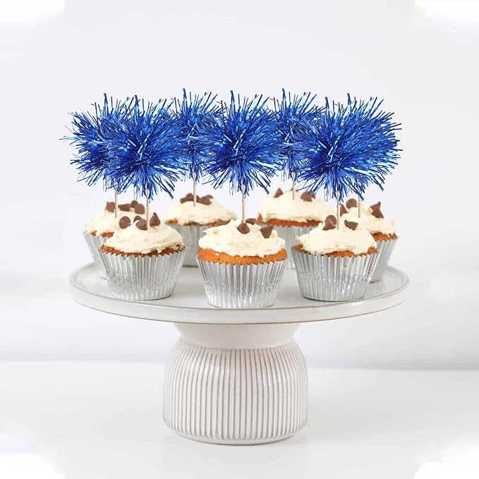 40 PCS Foil Firework Cupcake Toppers Sparkle Tinsel Cupcakae Picks Sparkler - Image 6