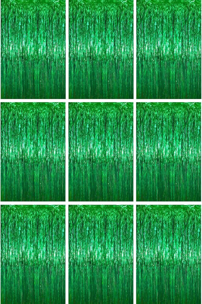 Voircoloria Green Foil Fringe Backdrop Curtains, Birthday Party Decorations by Voircoloria