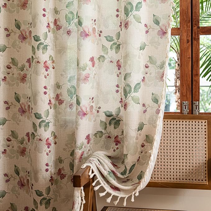 ENJOYBRIDAL Floral Curtains 84 Inches Long Living Room Semi Sheer Drapes 2 - Image 5