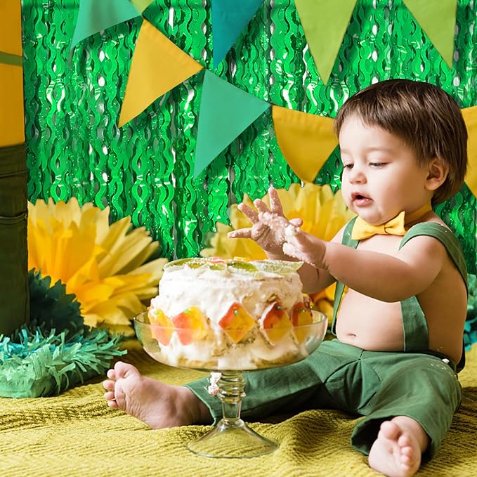 Green Tinsel Foil Fringe Curtains Wavy Backdrop - Image 7