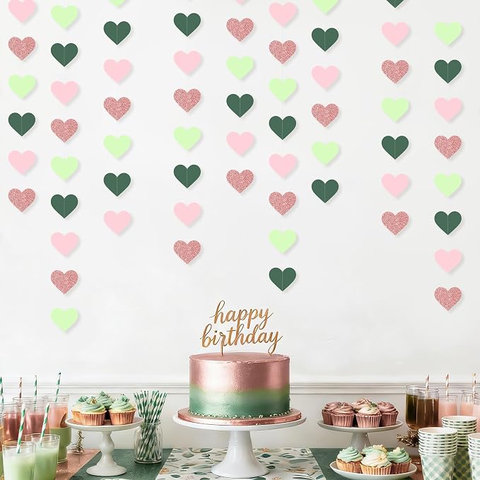 5PCS Sage Green Heart Garland, 72ft Sage Green Pink Heart Ceiling Decorations - Image 7