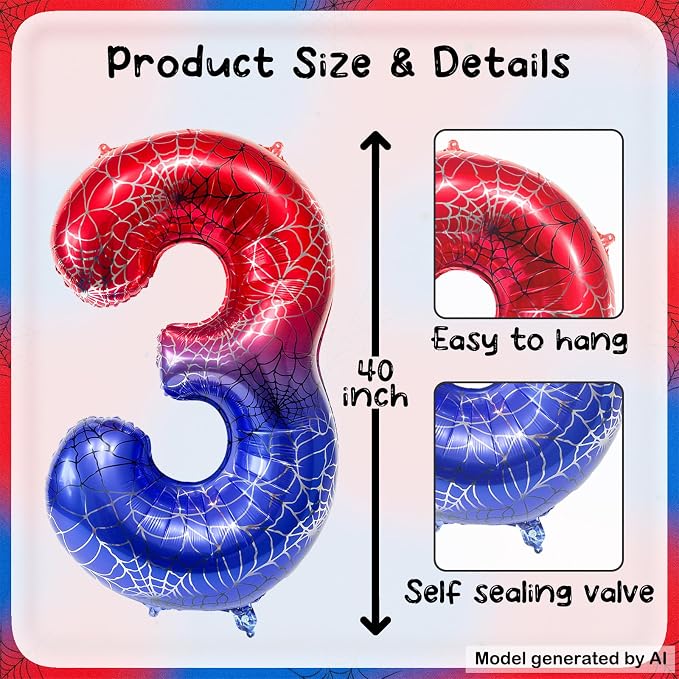 40 Inch Spider Theme Number Foil Balloons, Large Number 13 Balloons - Image 2